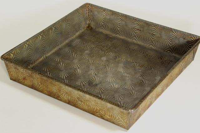 photo of Ekco Ovenex vintage baking pans, waffle textured & starburst pattern stamped metal #14