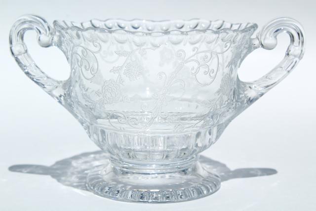 photo of Elaine etch Cambridge gadroon pattern glass serving pieces, vintage elegant glass #5