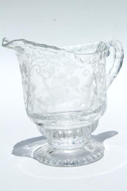 photo of Elaine etch Cambridge gadroon pattern glass serving pieces, vintage elegant glass #6