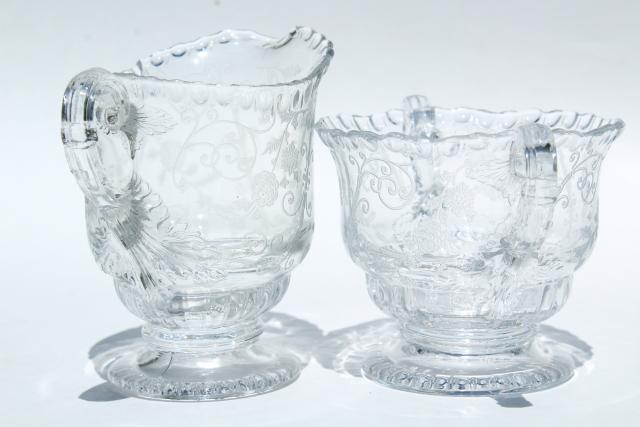 photo of Elaine etch Cambridge gadroon pattern glass serving pieces, vintage elegant glass #7