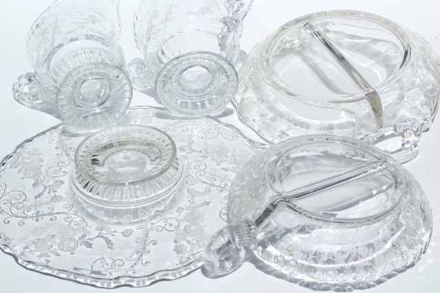 photo of Elaine etch Cambridge gadroon pattern glass serving pieces, vintage elegant glass #8