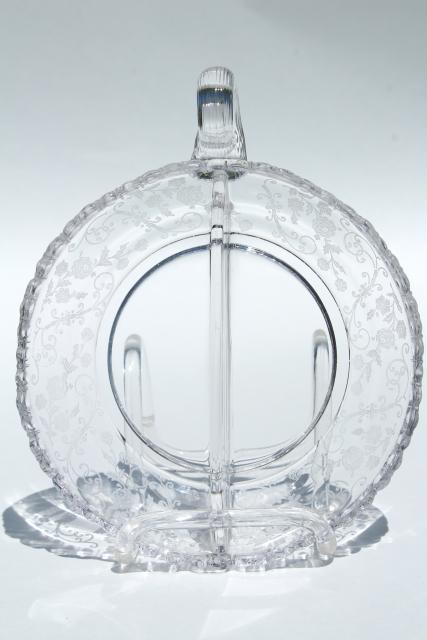 photo of Elaine etch Cambridge gadroon pattern glass serving pieces, vintage elegant glass #11