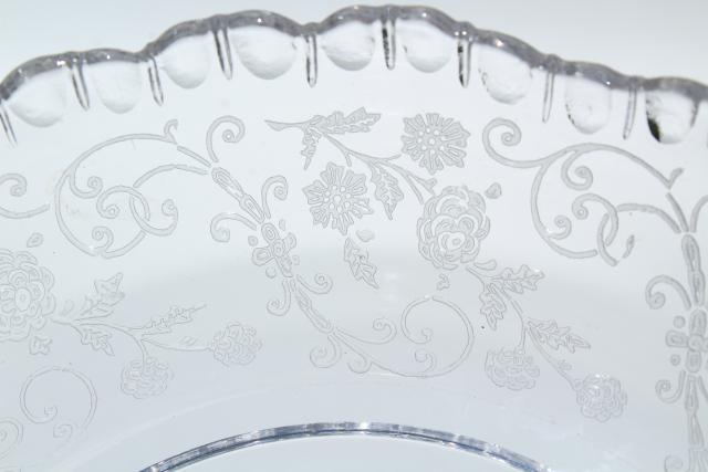 photo of Elaine etch Cambridge gadroon pattern glass serving pieces, vintage elegant glass #12