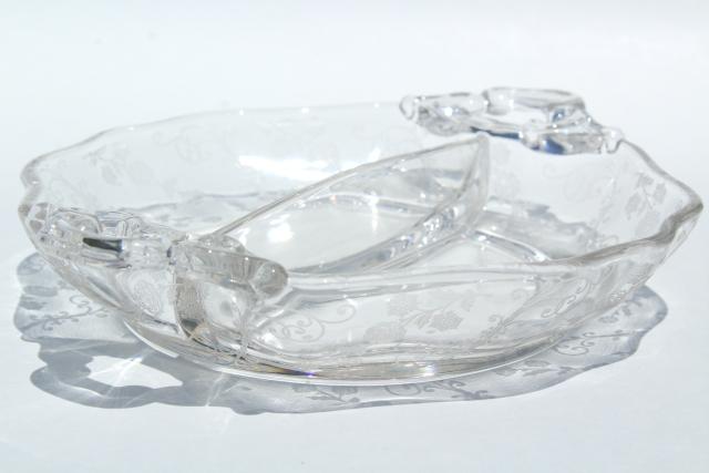 photo of Elaine etch Cambridge gadroon pattern glass serving pieces, vintage elegant glass #13