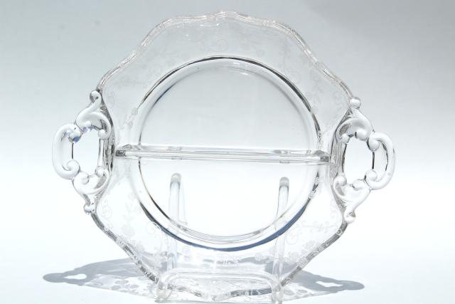 photo of Elaine etch Cambridge gadroon pattern glass serving pieces, vintage elegant glass #14