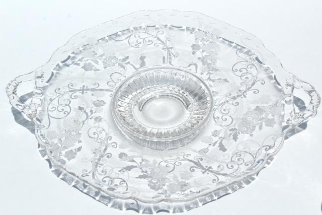 photo of Elaine etch Cambridge gadroon pattern glass serving pieces, vintage elegant glass #17