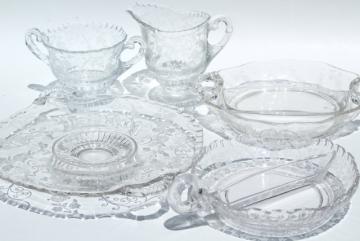 catalog photo of Elaine etch Cambridge gadroon pattern glass serving pieces, vintage elegant glass