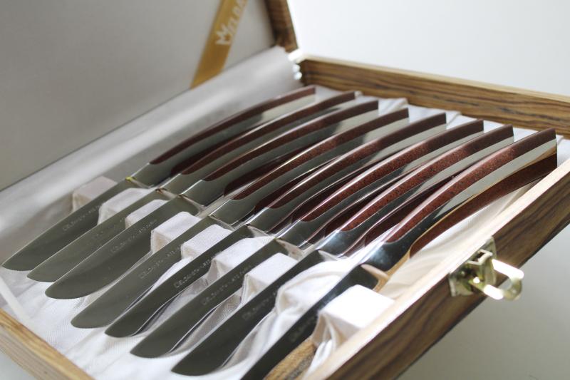 photo of Eldan Ebosi mid-century mod vintage steak knives, knife set in original box #1