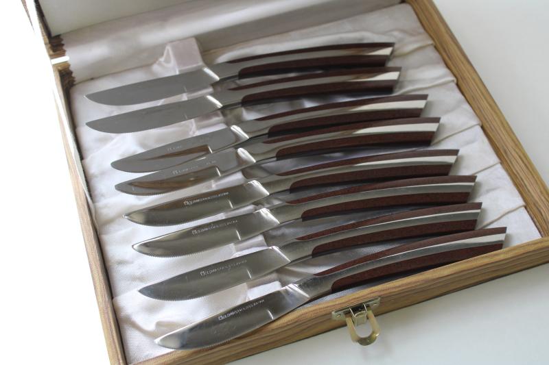 photo of Eldan Ebosi mid-century mod vintage steak knives, knife set in original box #5