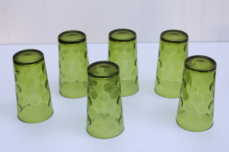 photo of Eldorado dots coin spot pattern drinking glasses, 60s 70s vintage avocado green glass tumblers #4