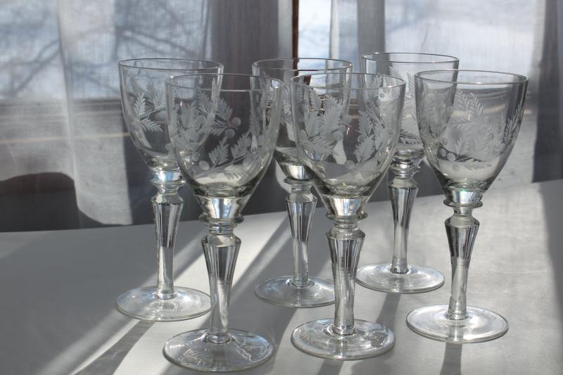 photo of Electra Arcadia vintage crystal wine glasses, wheel cut etched fern & berry pattern #1