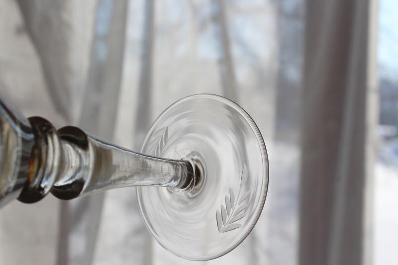 photo of Electra Arcadia vintage crystal wine glasses, wheel cut etched fern & berry pattern #3