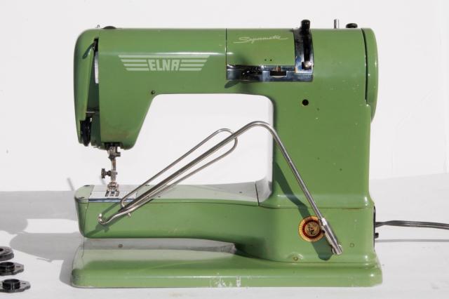 photo of Elna Supermatic sewing machine, industrial vintage grasshopper green w/case #14