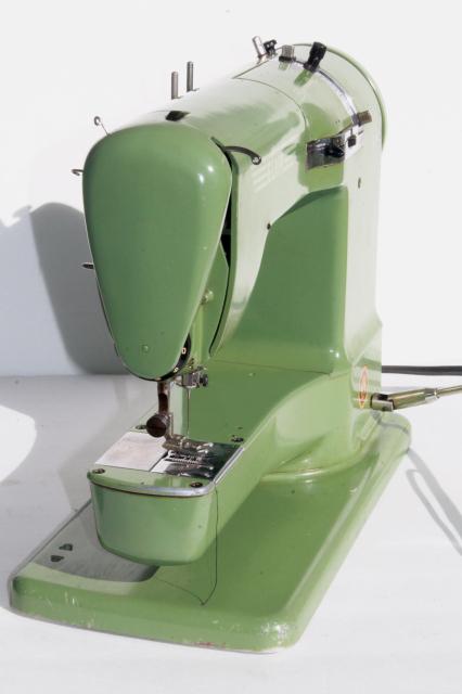 photo of Elna Supermatic sewing machine, industrial vintage grasshopper green w/case #15