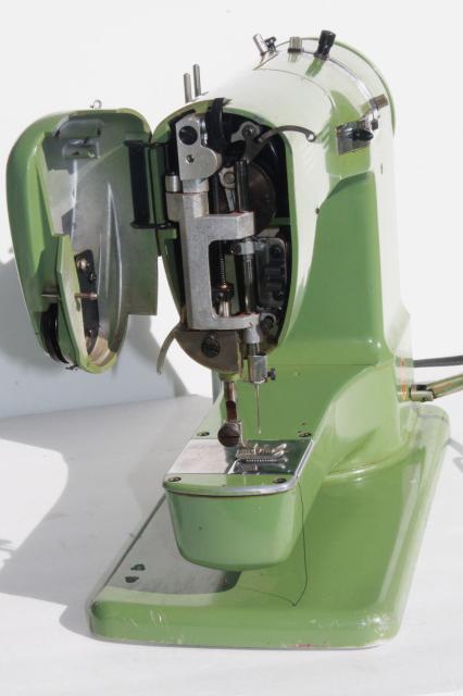 photo of Elna Supermatic sewing machine, industrial vintage grasshopper green w/case #16