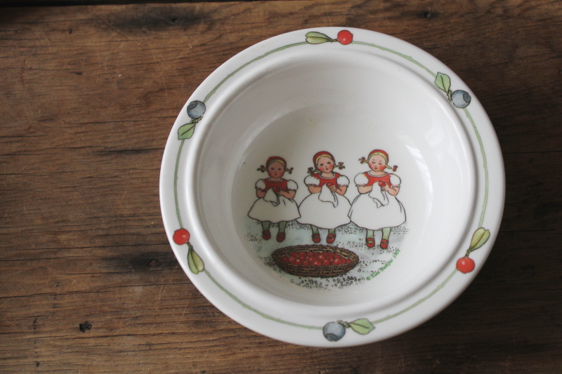 photo of Elsa Beskow print child's dish, small melamine bowl w/ Swedish girls in folk costumes #1
