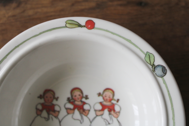 photo of Elsa Beskow print child's dish, small melamine bowl w/ Swedish girls in folk costumes  #3