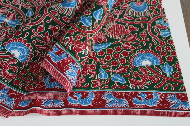 photo of Emchit Thai fabric, soft light cotton w/ double border print floral, blue, deep red & green #3