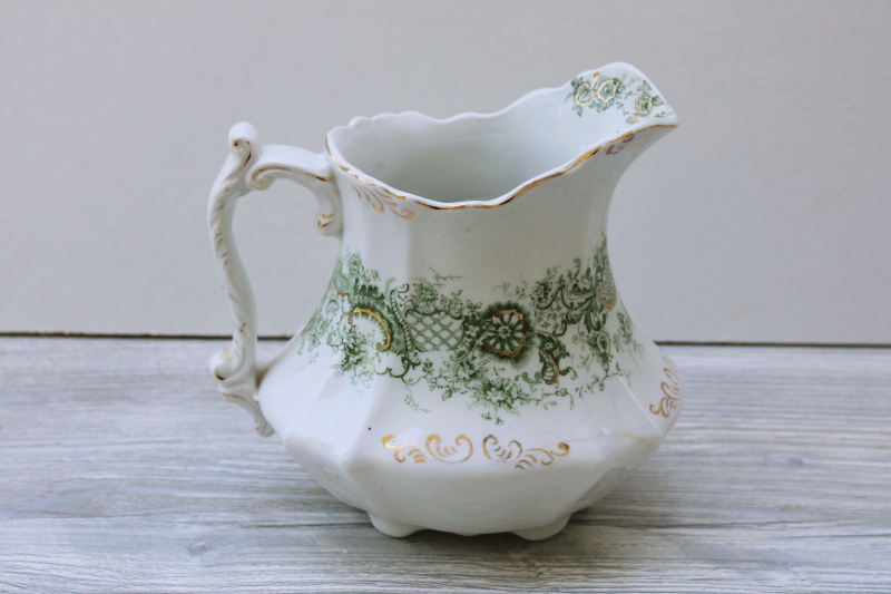 photo of Emerald green transferware antique Waterloo Potteries pitcher, Victorian vintage English ironstone china #2