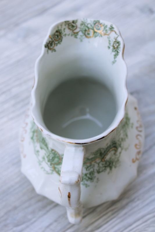 photo of Emerald green transferware antique Waterloo Potteries pitcher, Victorian vintage English ironstone china #3