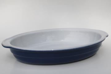 catalog photo of Emile Henry - France blue & white ceramic casserole or au gratin baking pan