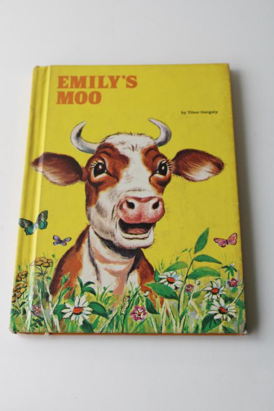 photo of Emily's Moo 60s vintage Tibor Gergely picture book, Jersey cow illustrations #1