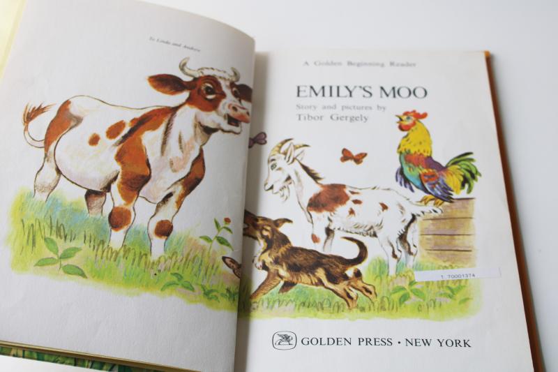 photo of Emily's Moo 60s vintage Tibor Gergely picture book, Jersey cow illustrations #4