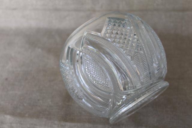 photo of Empire pattern EAPG antique pressed glass rose bowl vase, vintage crystal clear glass #2