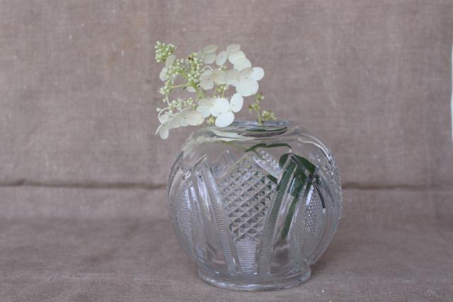 photo of Empire pattern EAPG antique pressed glass rose bowl vase, vintage crystal clear glass #5
