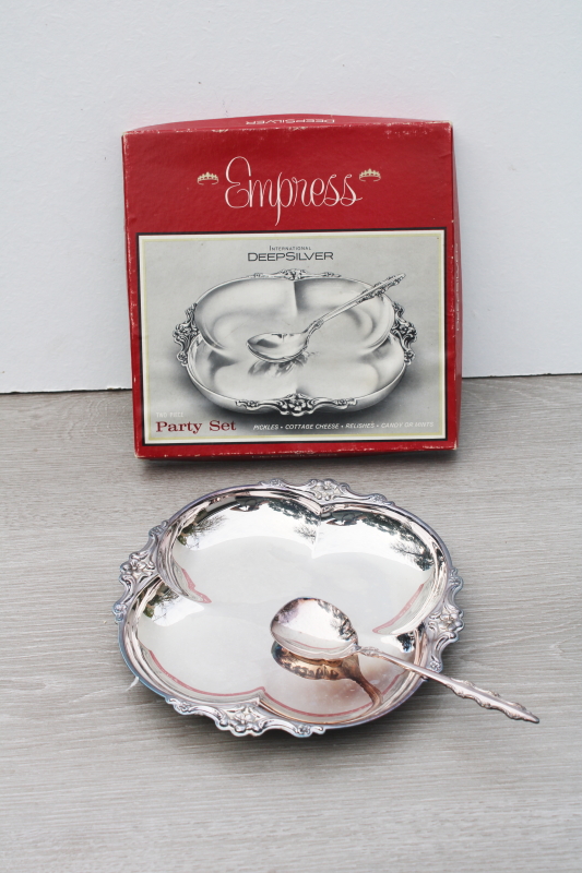 photo of Empress new in box vintage International Deep Silver plate relish dish set #2