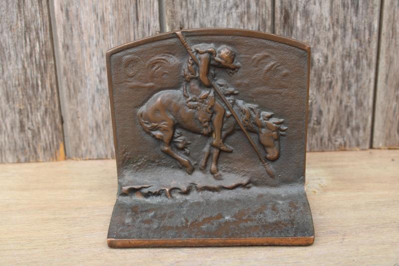 photo of End of the Trail Remington Indian vintage bronze finish cast iron book end #1