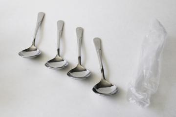 catalog photo of Endurance Italy stainless flatware, round bowl soup spoons new old stock set