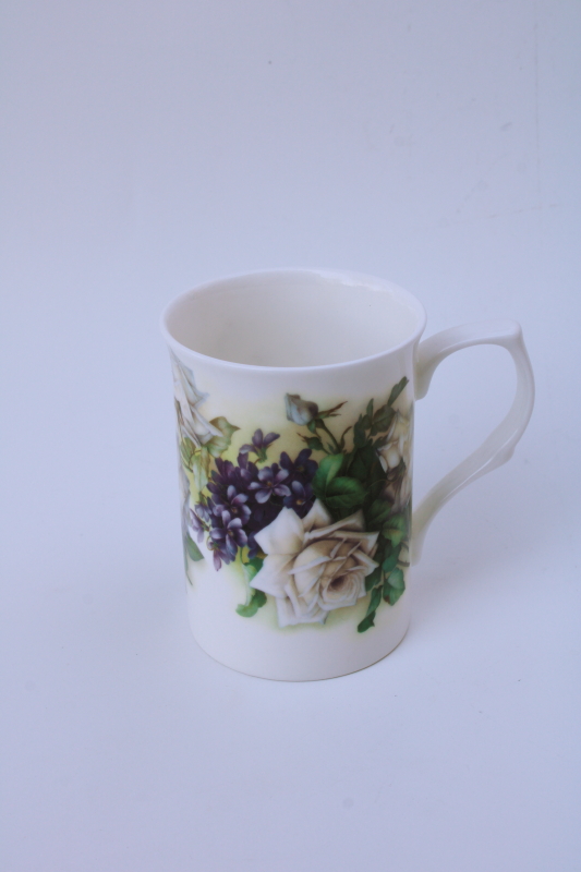 photo of English Garden rose white roses violets Stechcol Gracie bone china mug #1