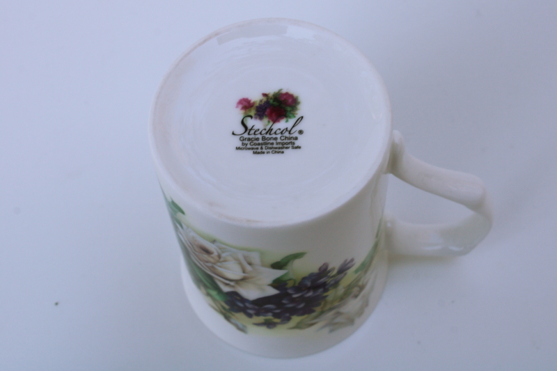 photo of English Garden rose white roses violets Stechcol Gracie bone china mug #3