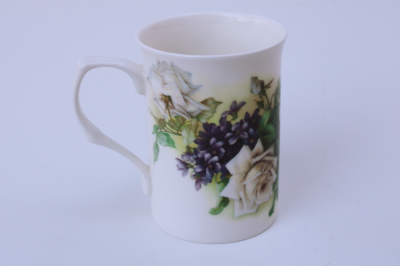 photo of English Garden rose white roses violets Stechcol Gracie bone china mug #4