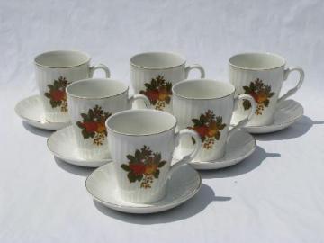 catalog photo of English Harvest Wedgwood china, autumn fruit pattern, 6 cups & saucers