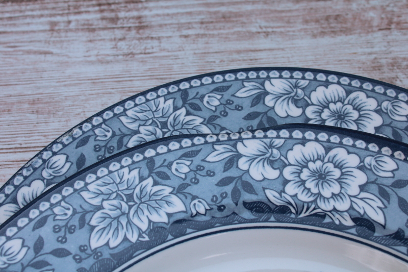 photo of English Toile blue & white china dinner plates set of 6 Royal Stafford flowers in planter pot pattern  #3