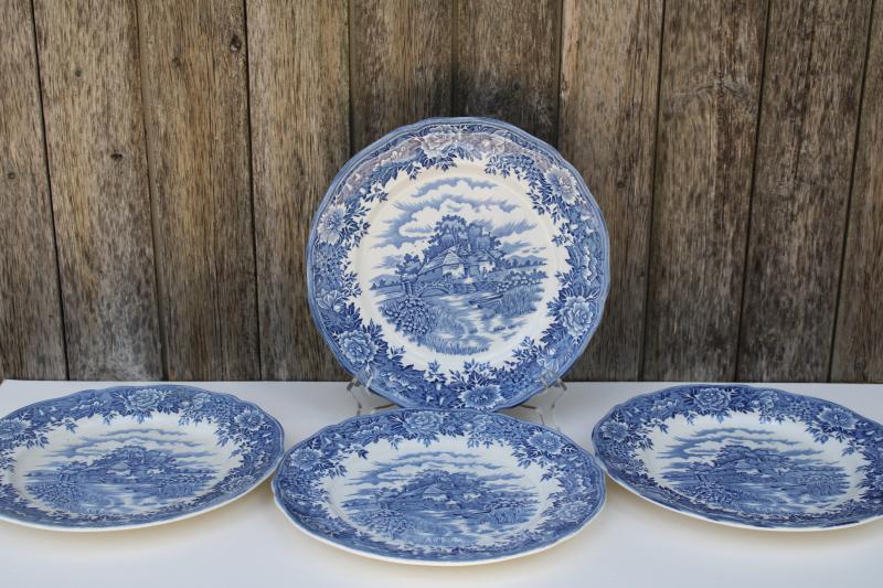 photo of English Village Salem England vintage blue & white china dinner plates #1