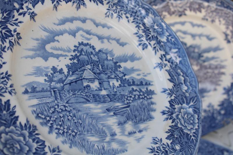 photo of English Village Salem England vintage blue & white china dinner plates #3