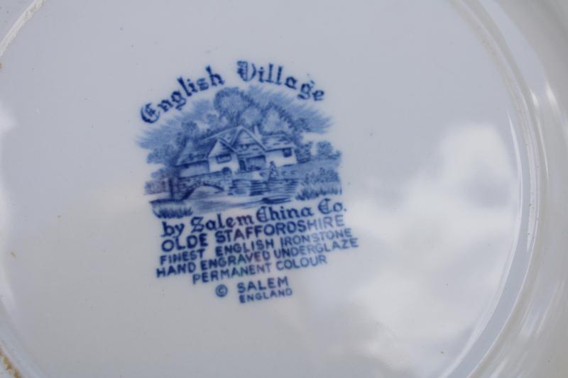 photo of English Village Salem England vintage blue & white china dinner plates #4