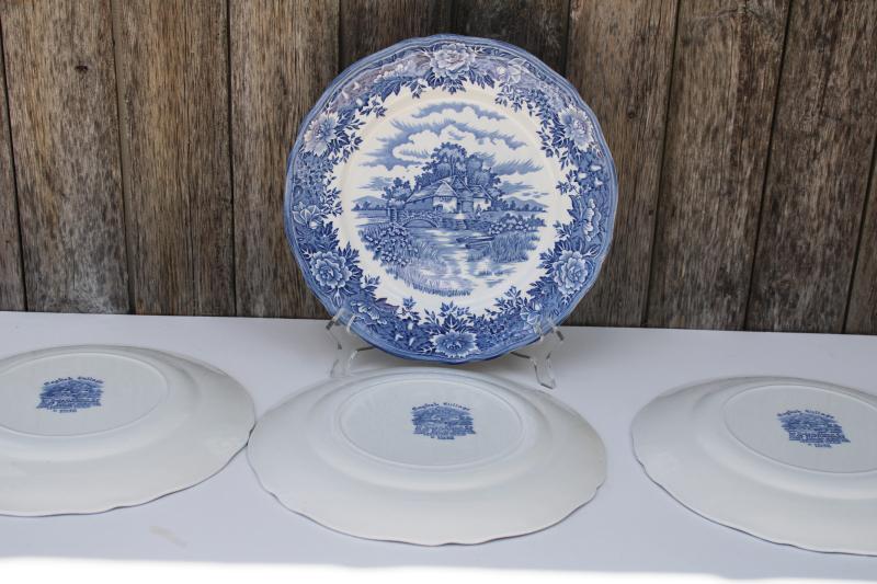 photo of English Village Salem England vintage blue & white china dinner plates #5