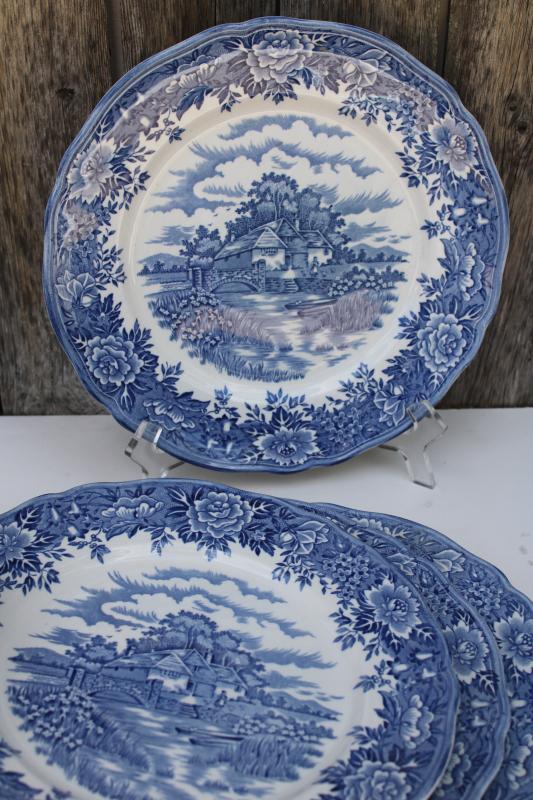 photo of English Village Salem England vintage blue & white china dinner plates #6