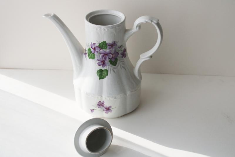 photo of English Violets vintage J&G Meakin England china coffee pot, purple violet floral #5