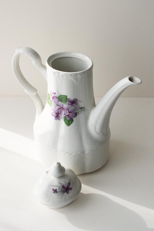 photo of English Violets vintage J&G Meakin England china coffee pot, purple violet floral #6