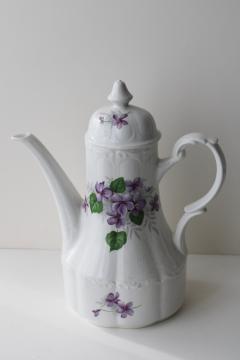 English Violets vintage J&G Meakin England china coffee pot, purple violet floral