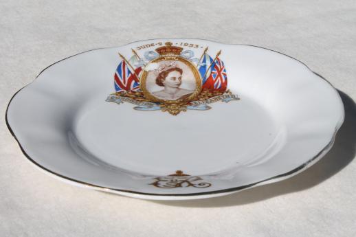 photo of English bone china Queen Elizabeth coronation plate, vintage Taylor & Kent china #1