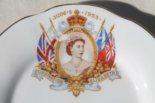 photo of English bone china Queen Elizabeth coronation plate, vintage Taylor & Kent china #3