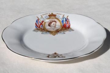 catalog photo of English bone china Queen Elizabeth coronation plate, vintage Taylor & Kent china