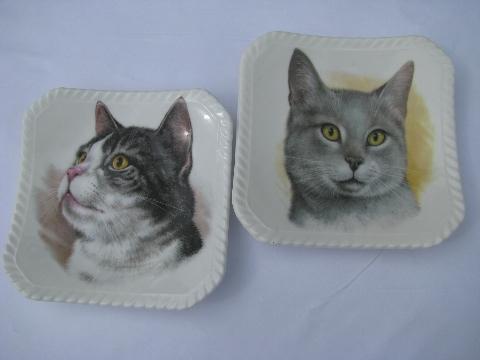 photo of English bone china small square plates, each with a different cat #1