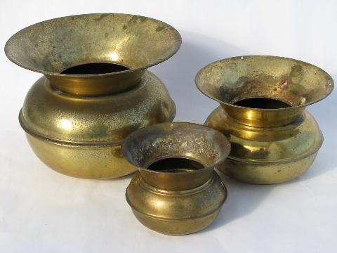 photo of English brass hanging ivy planter, vintage pub spittoons #2